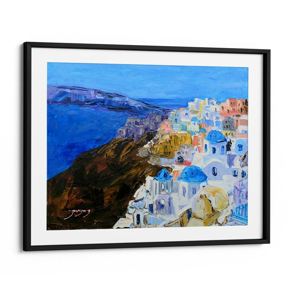 Santorini Blue Domes Landscape Painting For Living Room - XS / Matte Paper / Rolled Art - Nook At You