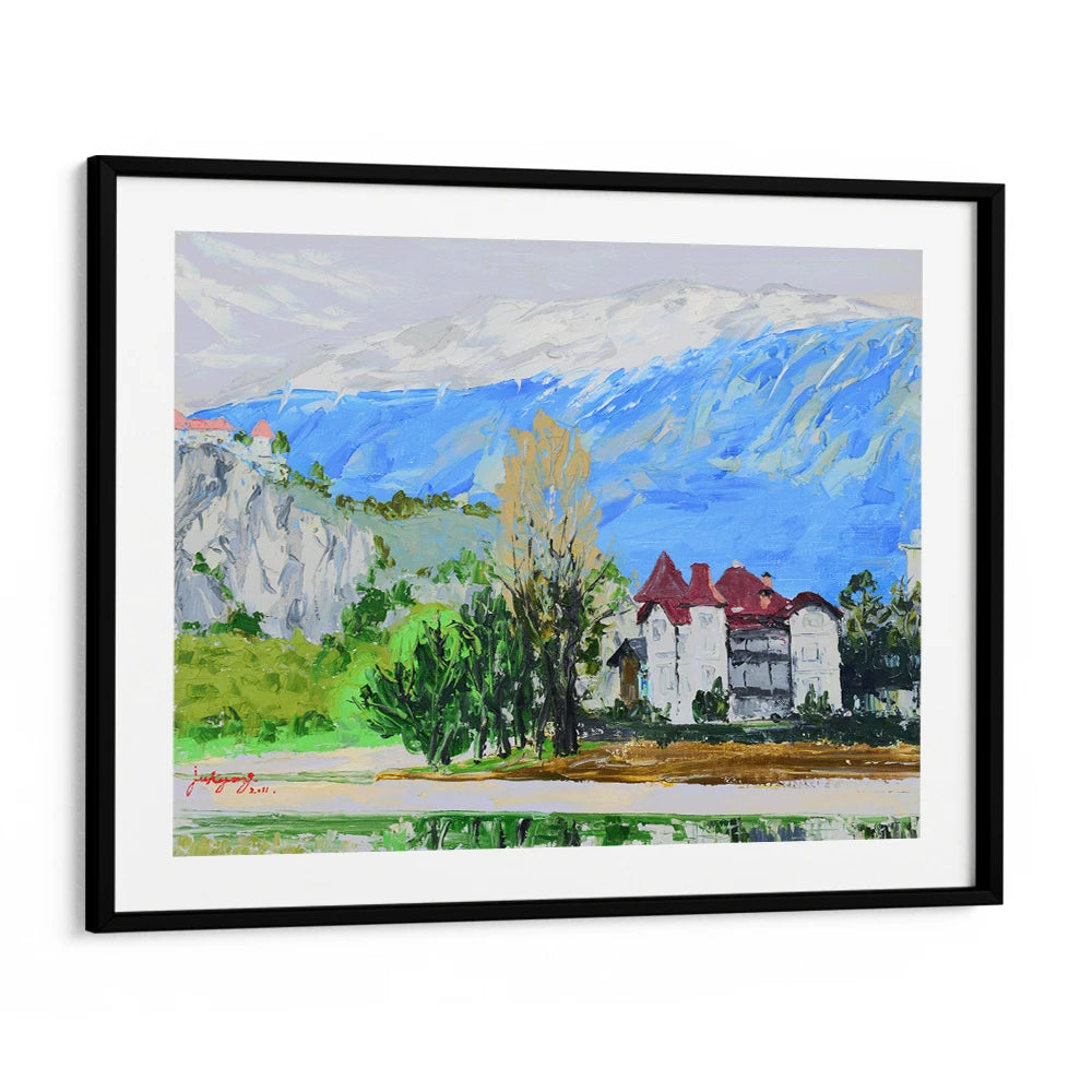 Alpine Lake Castle View Landscape Painting For Living Room - XS / Matte Paper / Rolled Art - Nook At You