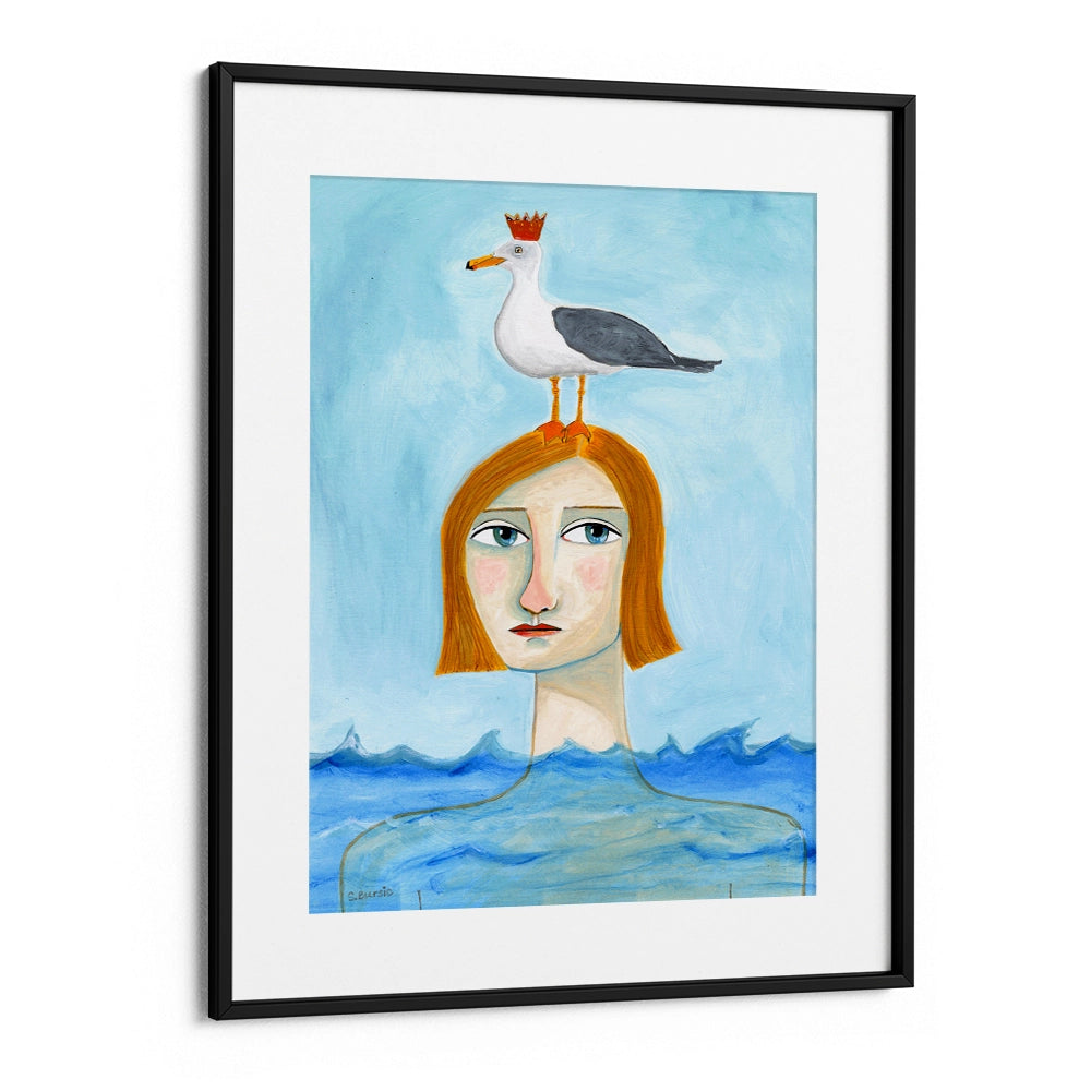 Lady in Ocean Women Illustration Wall Art Print - XS / Matte Paper / Rolled Art - Nook At You