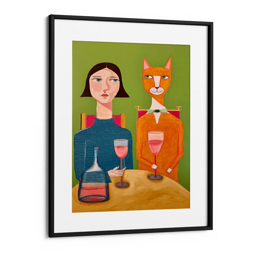 Lady and Cat Drinking Wine Women Illustration Painting - XS / Matte Paper / Rolled Art - Nook At You