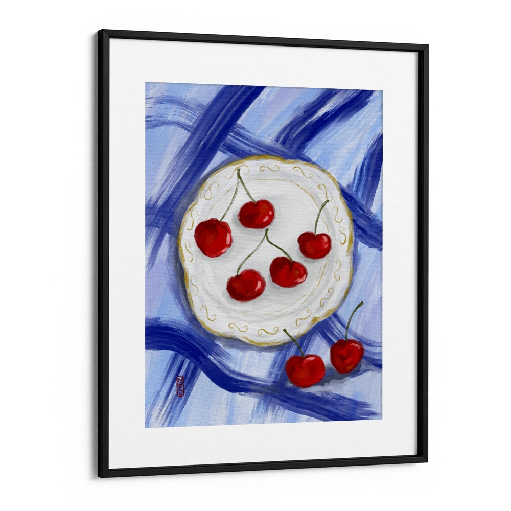 Red Cherries Blue Table Gourmet Wall Art Poster - XS / Matte Paper / Rolled Art - Nook At You