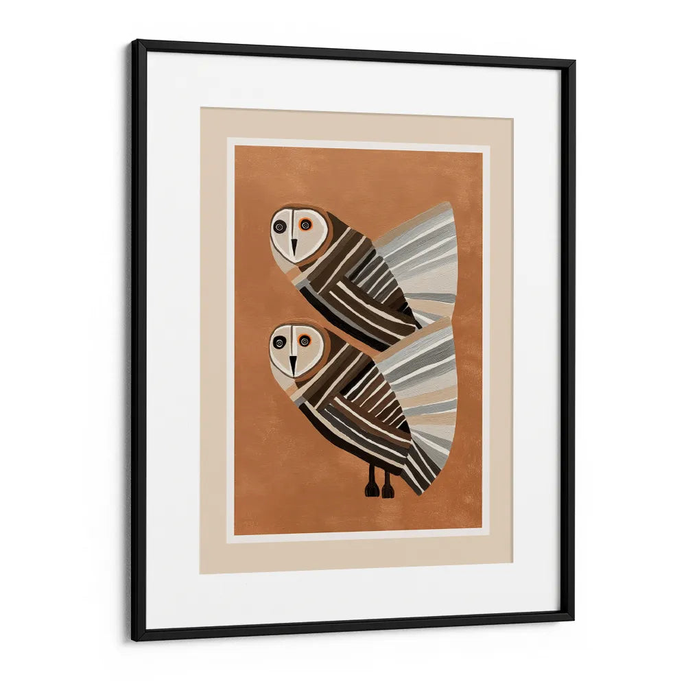 Stylized Barn Owls Abstract Wall Art For Living Room - XS / Matte Paper / Rolled Art - Nook At You