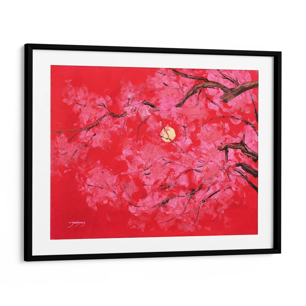 Red Moon Cherry Blossoms Vibrant Landscape Wall Art - XS / Matte Paper / Rolled Art - Nook At You