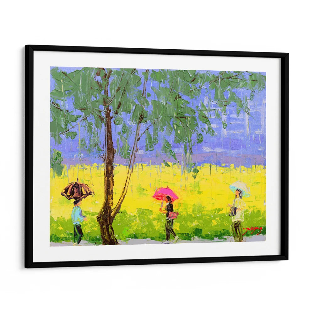 Colorful Rainy Day Walk Canvas Landscape painting - XS / Matte Paper / Rolled Art - Nook At You