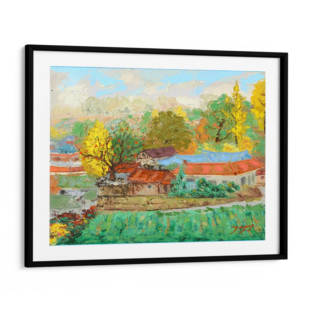 Colorful Autumn Village Landscape Painting - XS / Matte Paper / Rolled Art - Nook At You