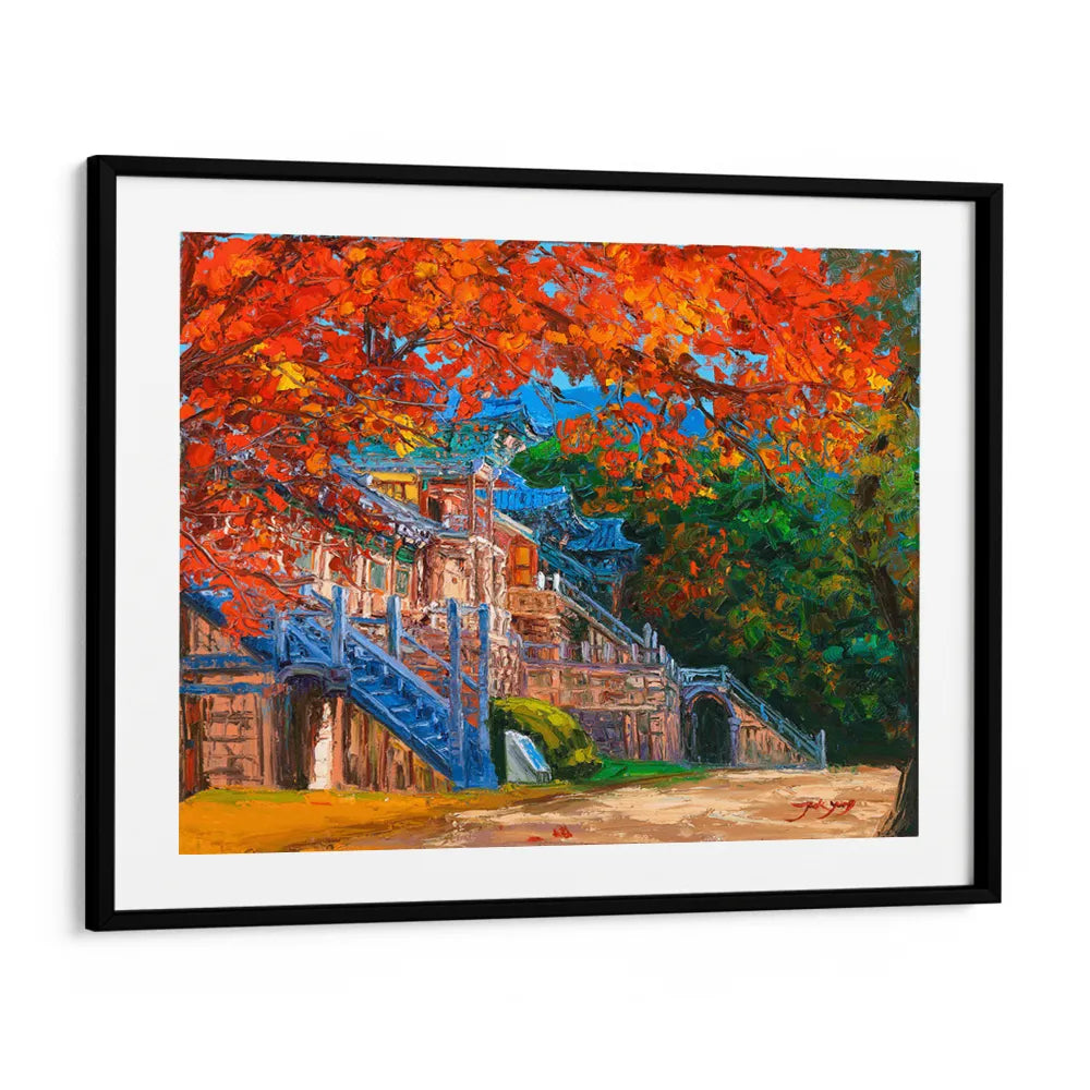 Vibrant Autumn Temple Landscape Canvas Wall Art - XS / Matte Paper / Rolled Art - Nook At You