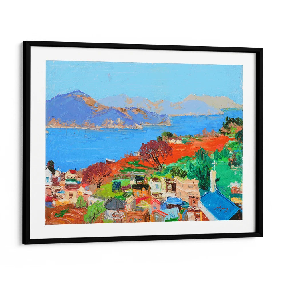 Vibrant Coastal Village Canvas Landscape Painting - XS / Matte Paper / Rolled Art - Nook At You