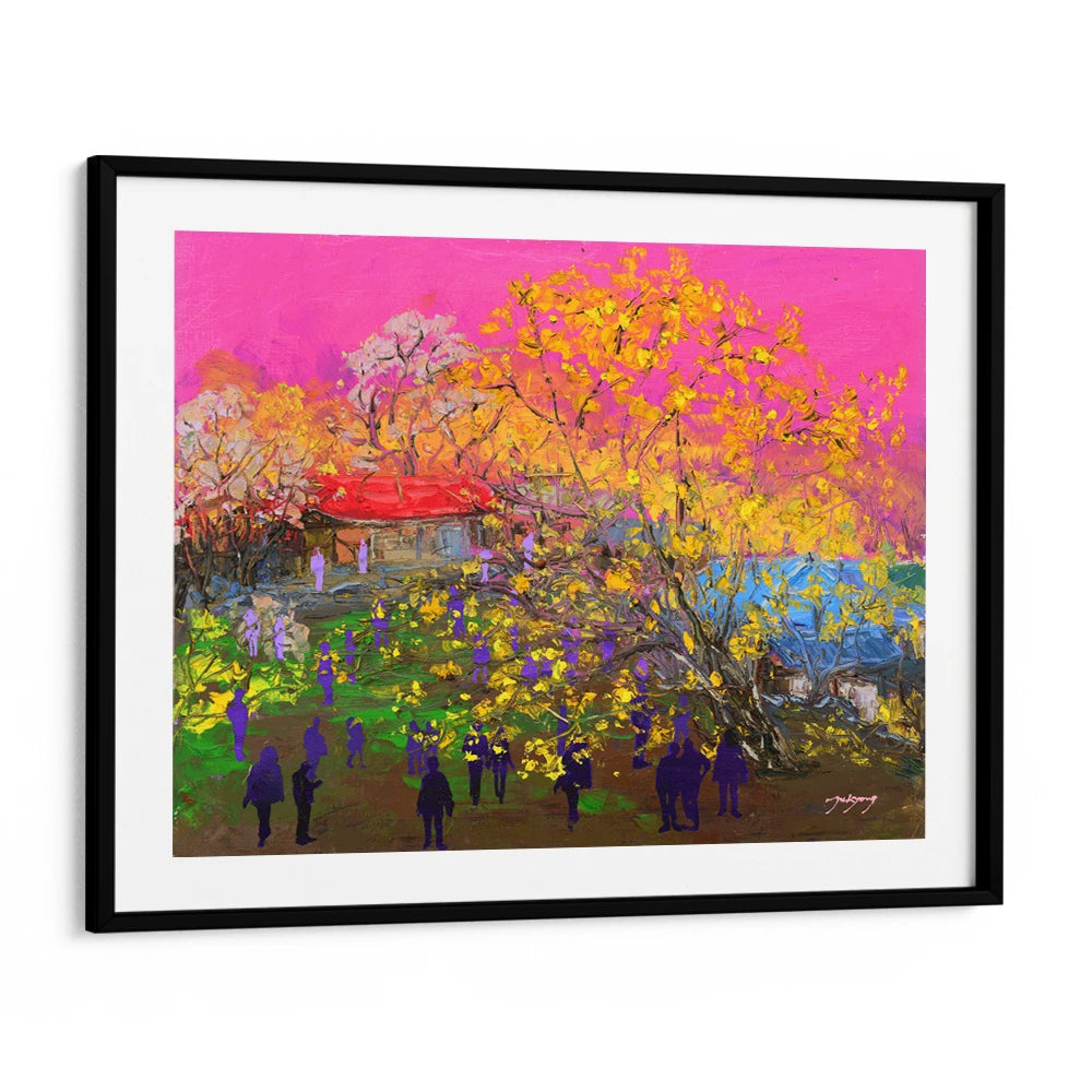 Vibrant Village Scene Landscape Wall Art For Workspace - XS / Matte Paper / Rolled Art - Nook At You