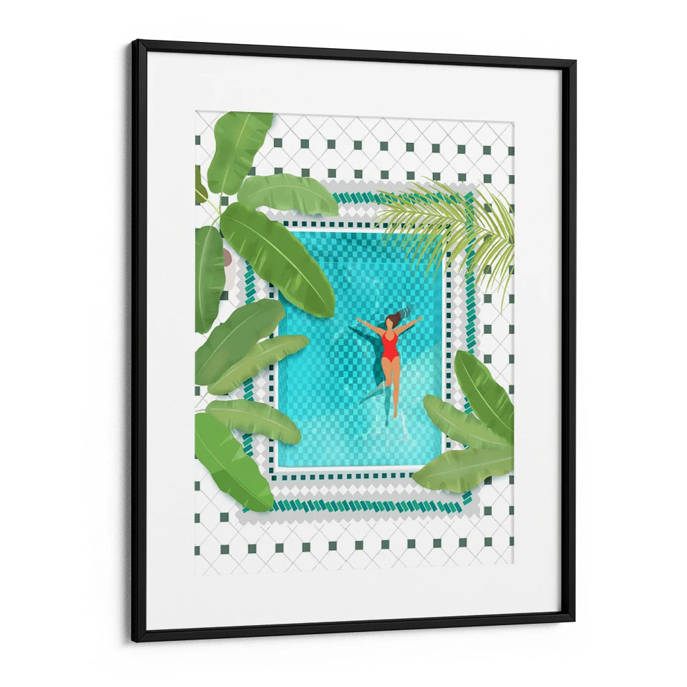 Riad Pool Women Illustration Wall Art Print - XS / Matte Paper / Rolled Art - Nook At You
