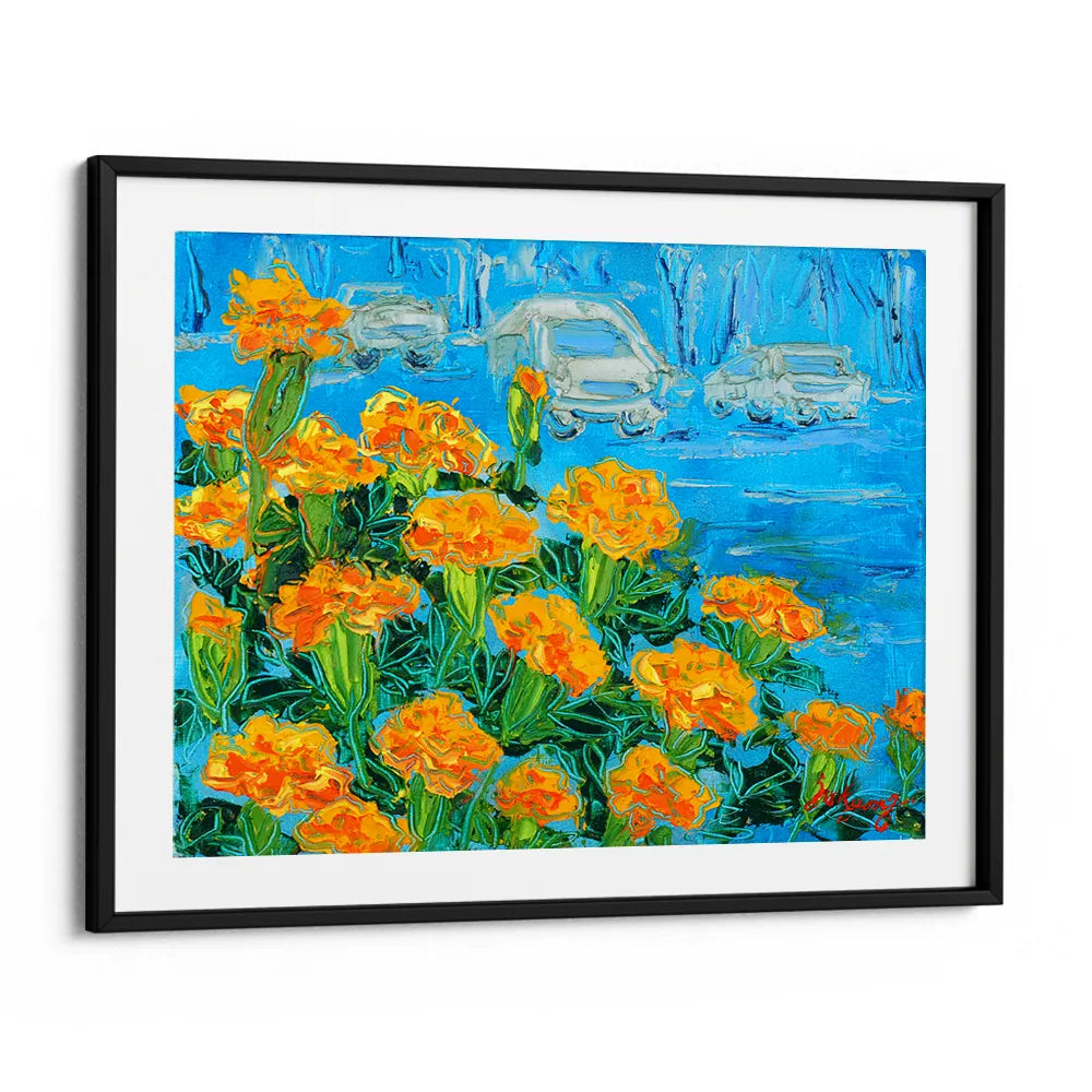Marigolds and City Street Floral Wall Art - XS / Matte Paper / Rolled Art - Nook At You