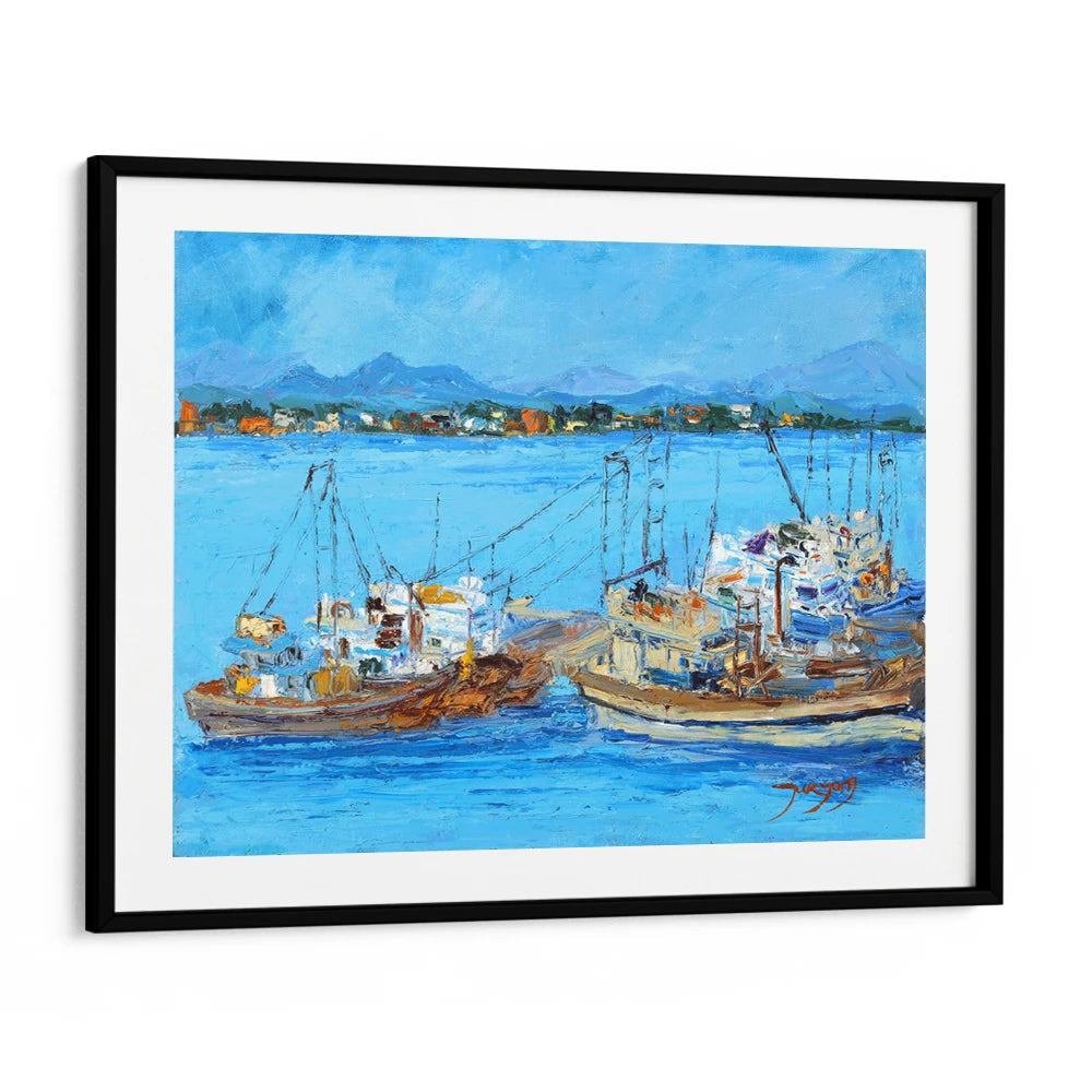 Blue Harbor Fishing Boats Coastal Landscape Wall Art - XS / Matte Paper / Rolled Art - Nook At You