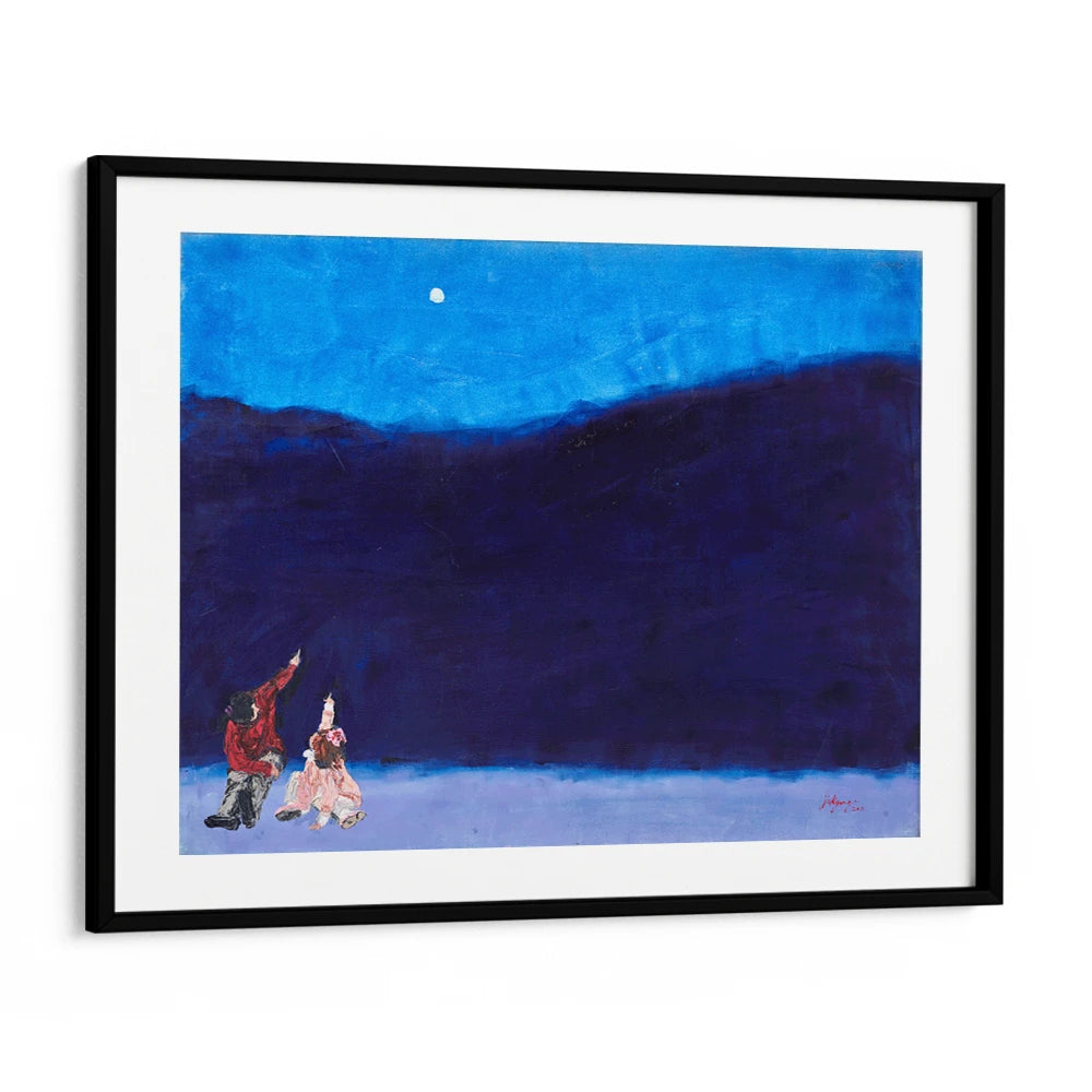 Kids Gaze at Winter Moon Landscape Wall Art For Living Room - XS / Matte Paper / Rolled Art - Nook At You
