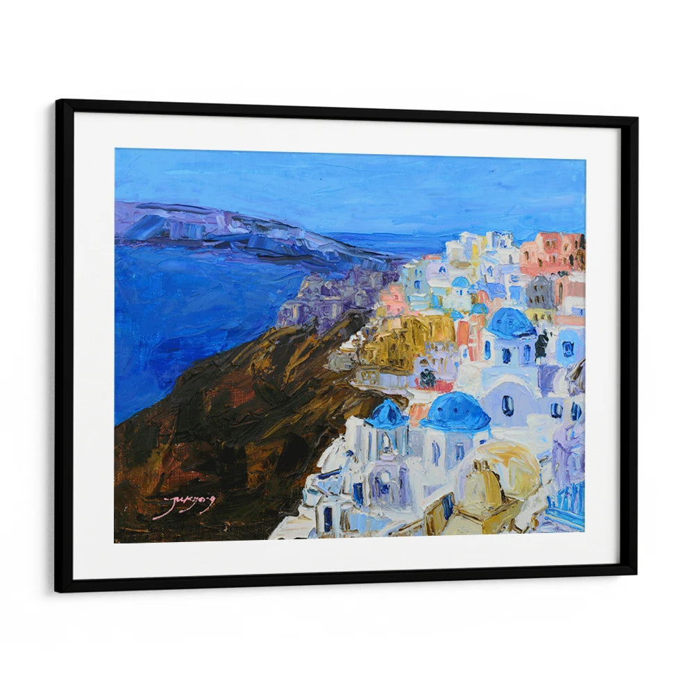 Santorini Blue Domes Landscape Painting For Living Room - XS / Matte Paper / Rolled Art - Nook At You