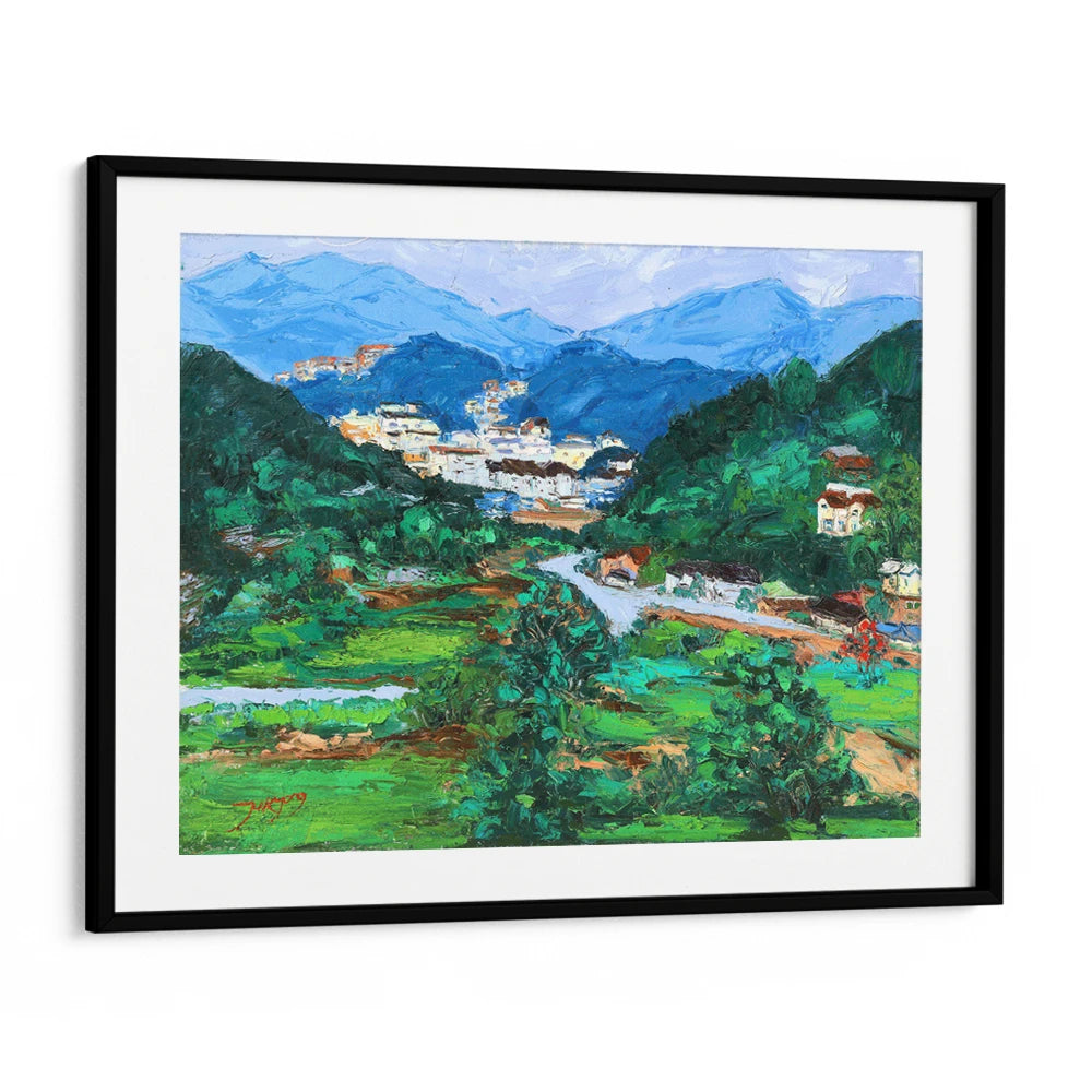 Peaceful Mountain Village Landscape Canvas Painting - XS / Matte Paper / Rolled Art - Nook At You