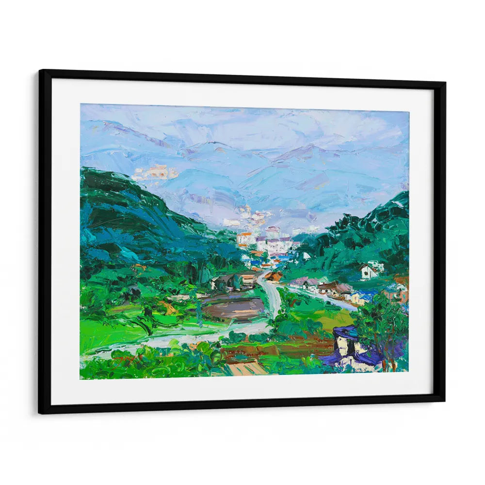 Vibrant Mountain Village Landscape Painting - XS / Matte Paper / Rolled Art - Nook At You