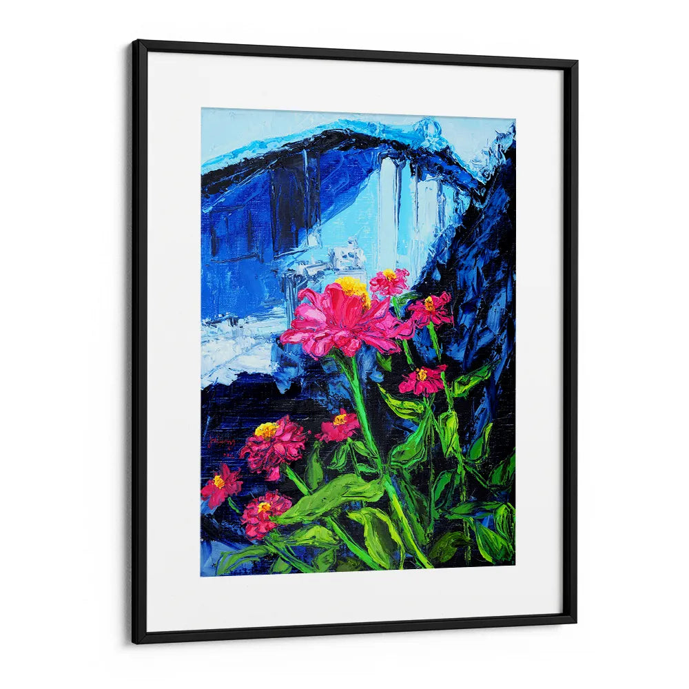 Pink Zinnias Blue Backdrop Botanical Art Poster - XS / Matte Paper / Rolled Art - Nook At You