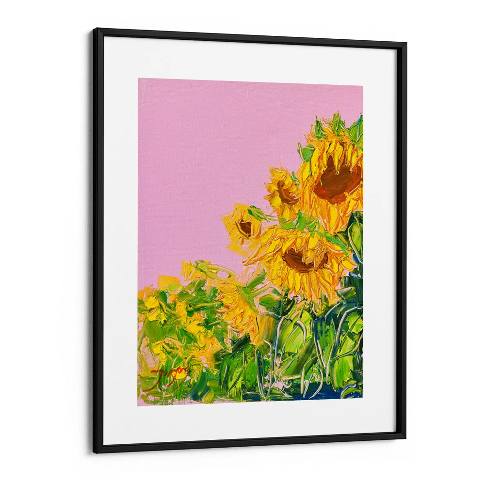 Vibrant Sunflowers Pink Sky Botanical Painting - XS / Matte Paper / Rolled Art - Nook At You