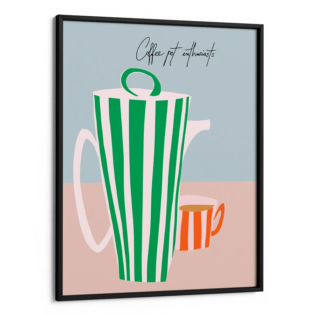 Striped Coffee Pot And Cup Canvas Wall Art For Dining Room - XS / Matte Paper / Rolled Art - Nook At You