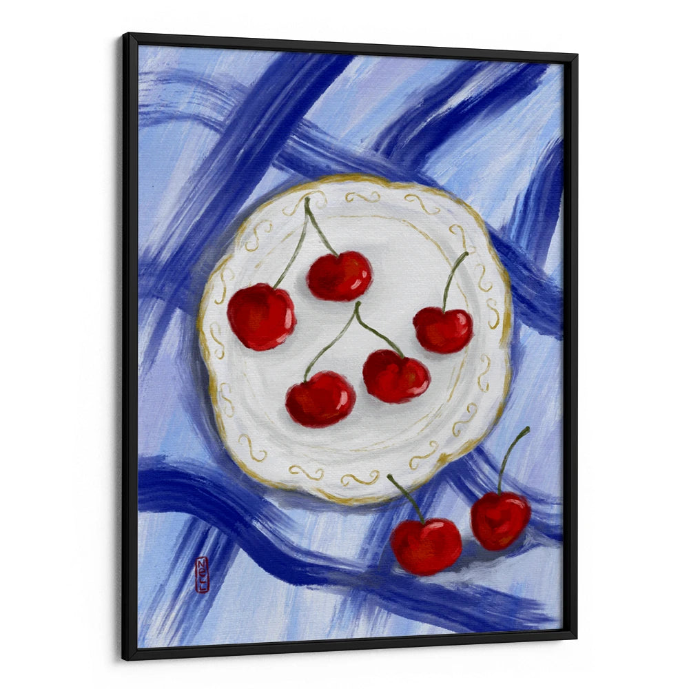 Red Cherries Blue Table Gourmet Wall Art Poster - XS / Matte Paper / Rolled Art - Nook At You