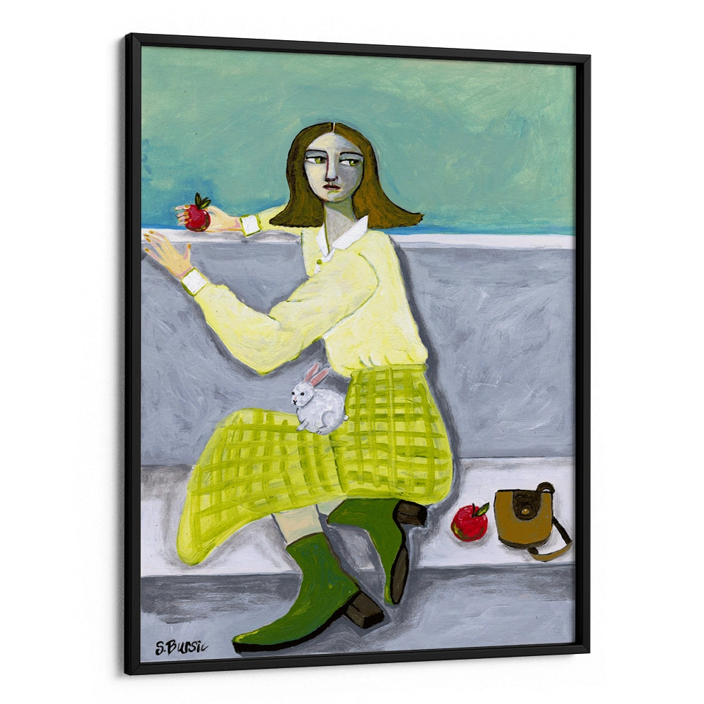 Lady and the Rabbit with apple Women Illustration Painting - XS / Matte Paper / Rolled Art - Nook At You