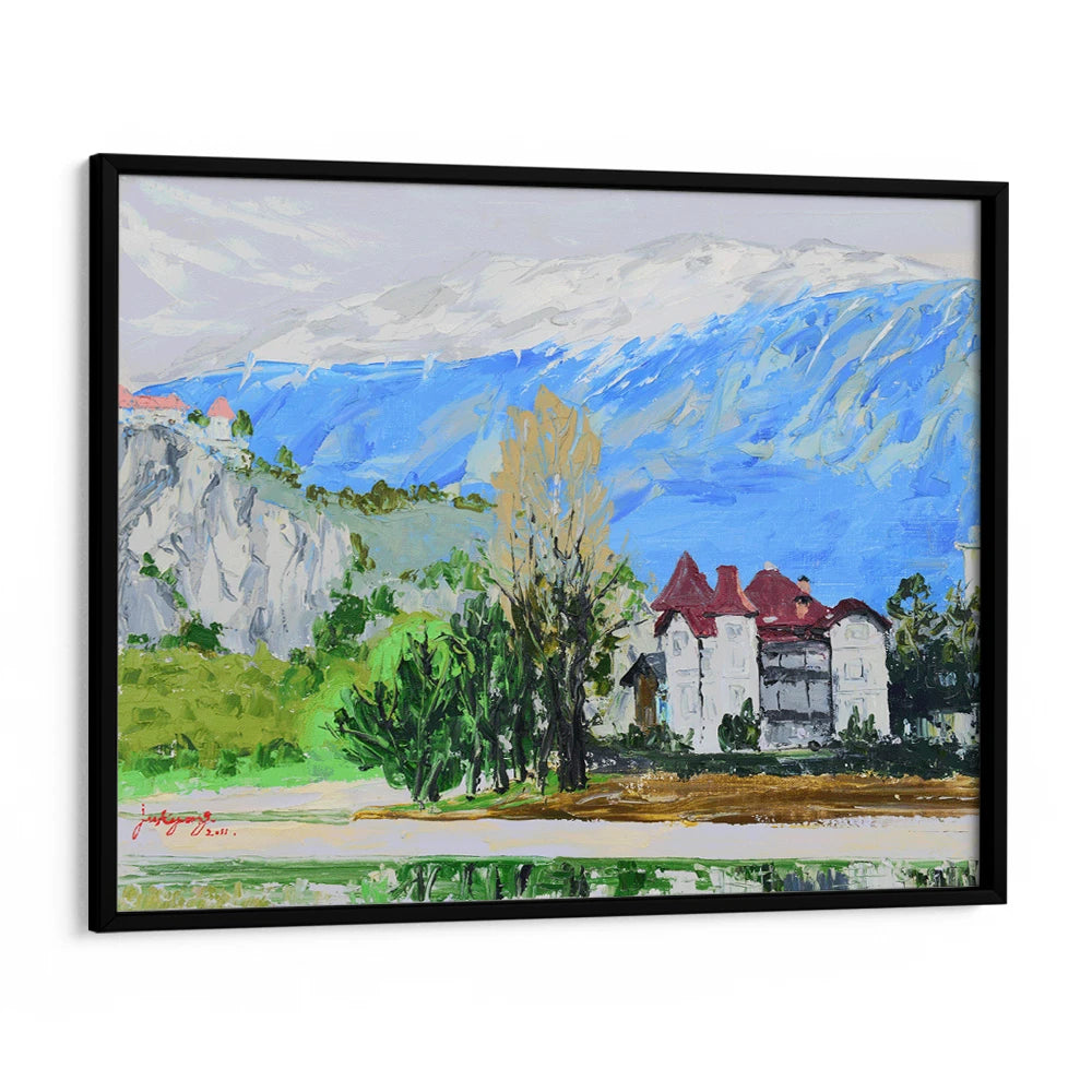 Alpine Lake Castle View Landscape Painting For Living Room - XS / Matte Paper / Rolled Art - Nook At You