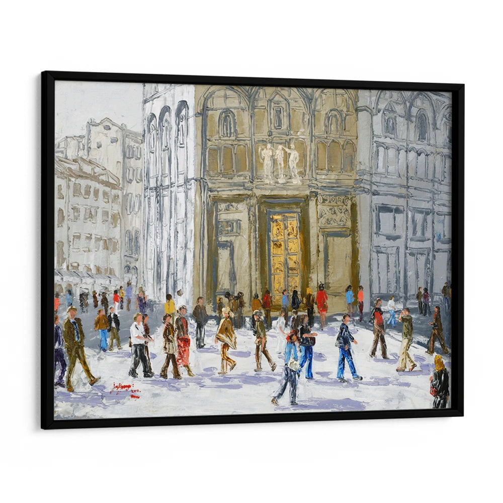 Bustling European City Square Canvas Landscape Poster - XS / Matte Paper / Rolled Art - Nook At You