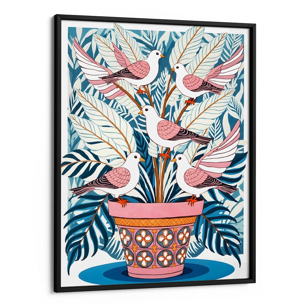 Five Doves in Bloom Botanical Wall Art - XS / Matte Paper / Rolled Art - Nook At You