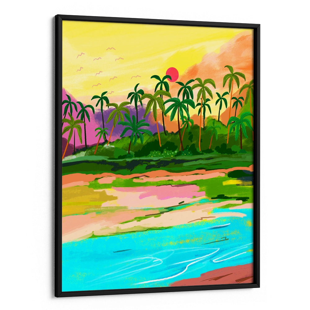 Tropical Backwaters of Kerala Landscape Canvas Paintings - XS / Matte Paper / Rolled Art - Nook At You