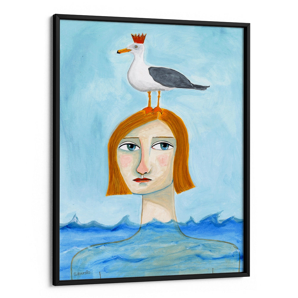 Lady in Ocean Women Illustration Wall Art Print - XS / Matte Paper / Rolled Art - Nook At You