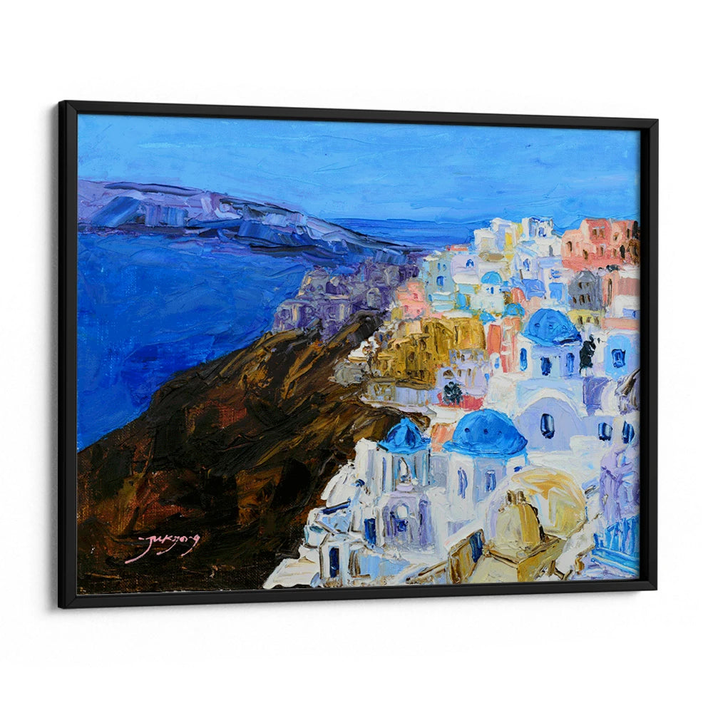 Santorini Blue Domes Landscape Painting For Living Room - XS / Matte Paper / Rolled Art - Nook At You