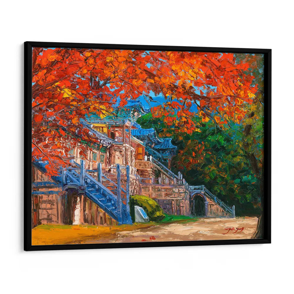 Vibrant Autumn Temple Landscape Canvas Wall Art - XS / Matte Paper / Rolled Art - Nook At You