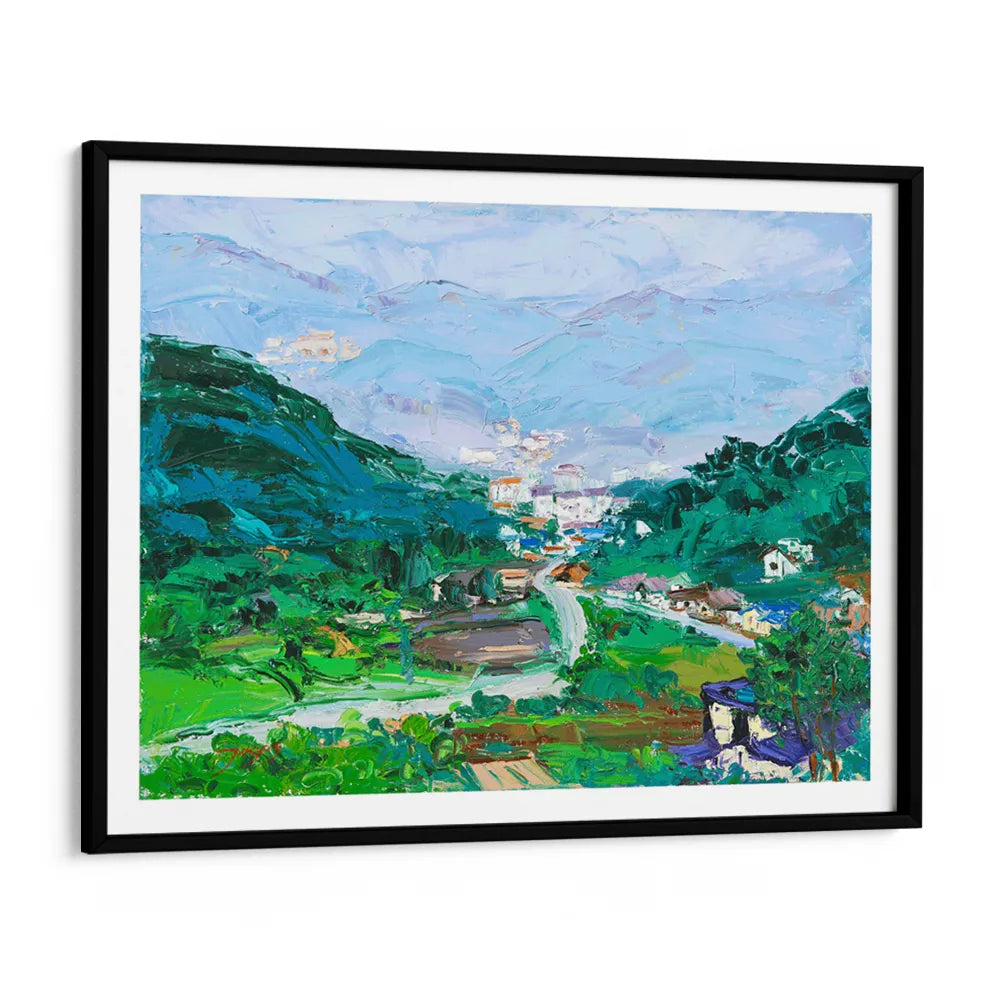 Vibrant Mountain Village Landscape Painting - XS / Matte Paper / Rolled Art - Nook At You