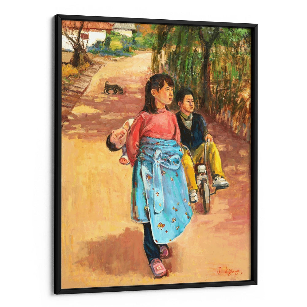 Children on a Village Path Canvas Painting for Living Room - XS / Matte Paper / Rolled Art - Nook At You
