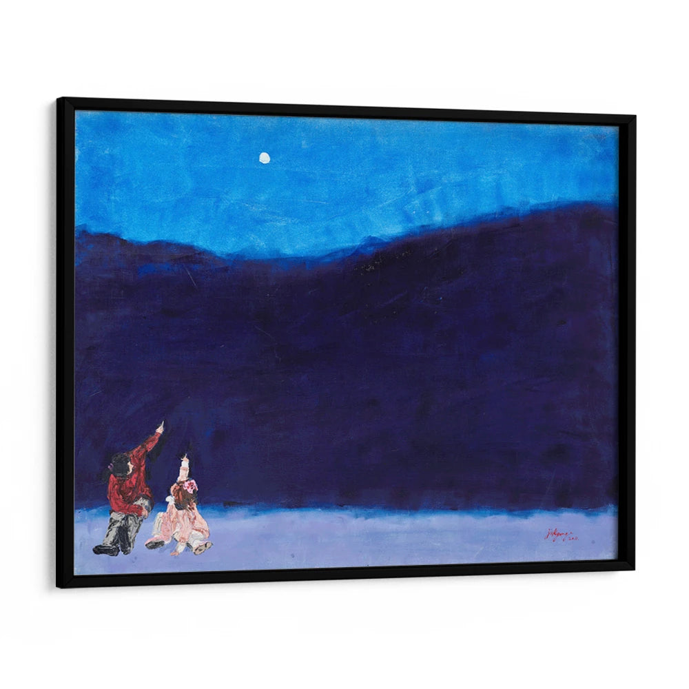Kids Gaze at Winter Moon Landscape Wall Art For Living Room - XS / Matte Paper / Rolled Art - Nook At You