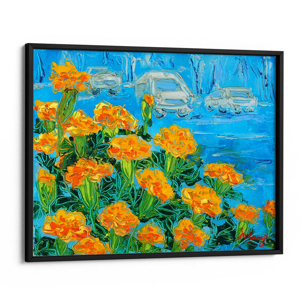 Marigolds and City Street Floral Wall Art - XS / Matte Paper / Rolled Art - Nook At You