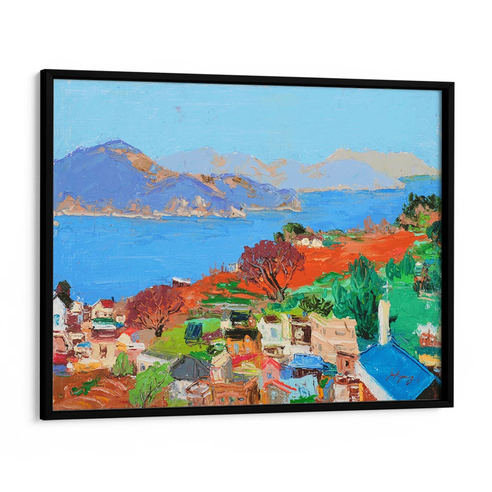 Vibrant Coastal Village Canvas Landscape Painting - XS / Matte Paper / Rolled Art - Nook At You
