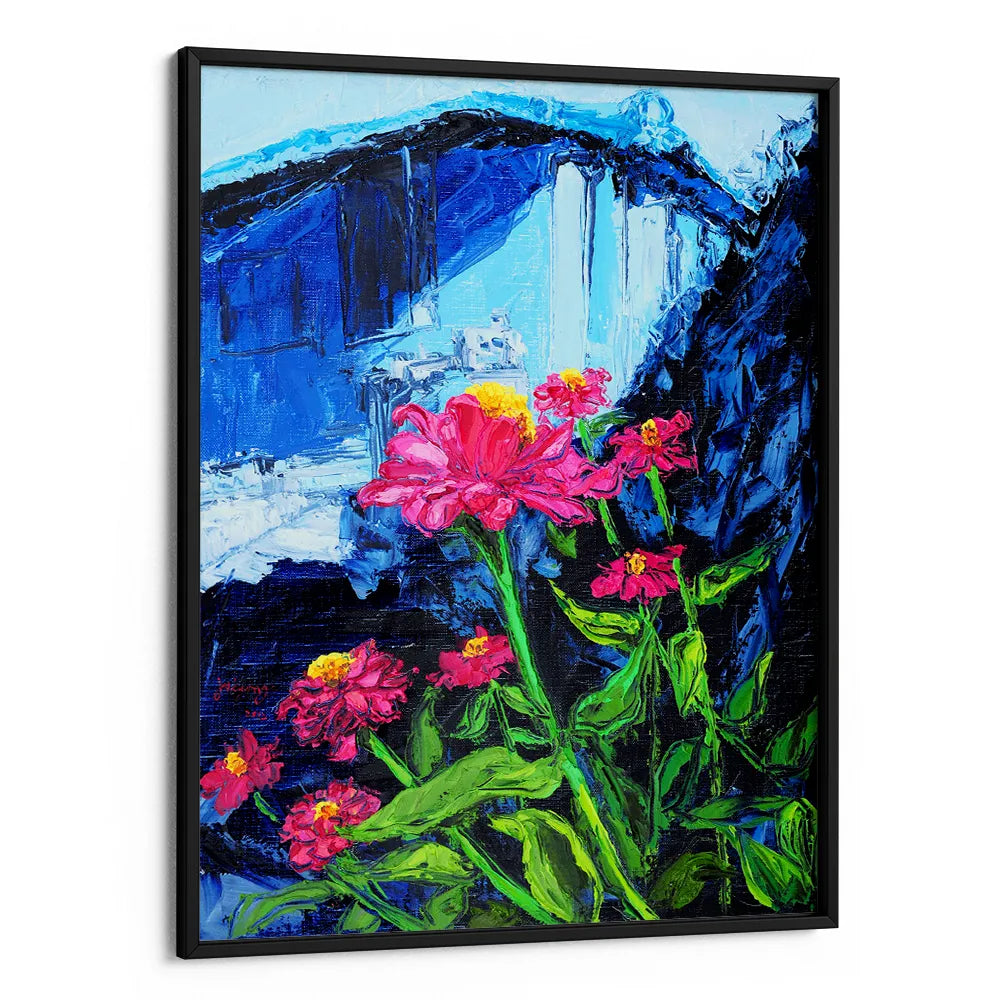 Pink Zinnias Blue Backdrop Botanical Art Poster - XS / Matte Paper / Rolled Art - Nook At You