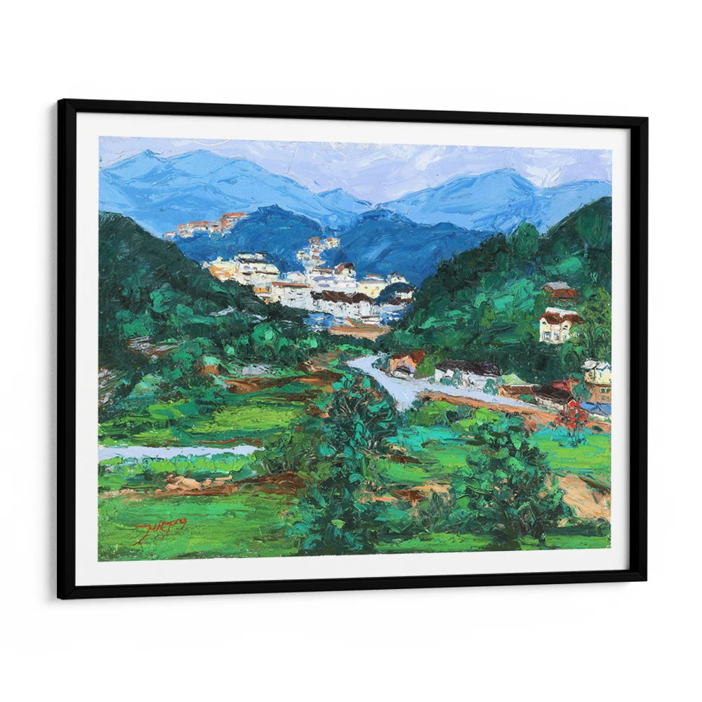 Peaceful Mountain Village Landscape Canvas Painting - XS / Matte Paper / Rolled Art - Nook At You