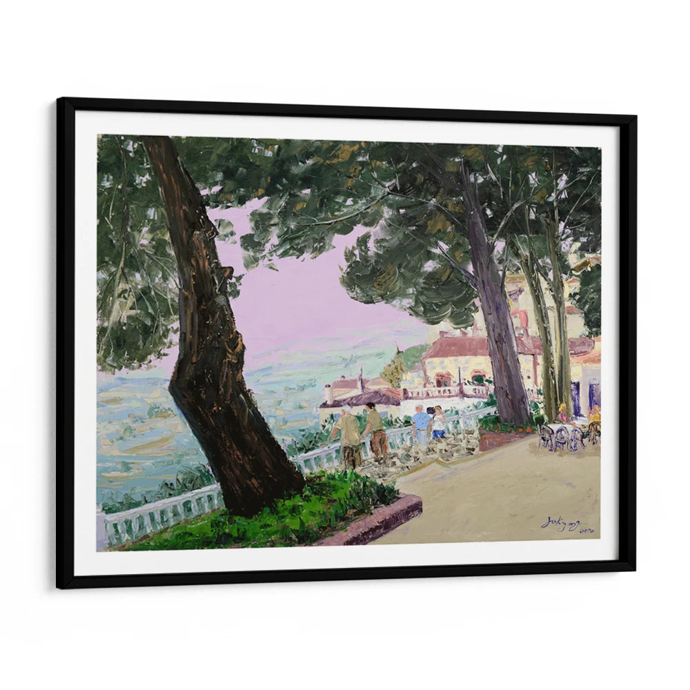 Hillside Town Promenade Landscape Painting For Living Room - XS / Matte Paper / Rolled Art - Nook At You