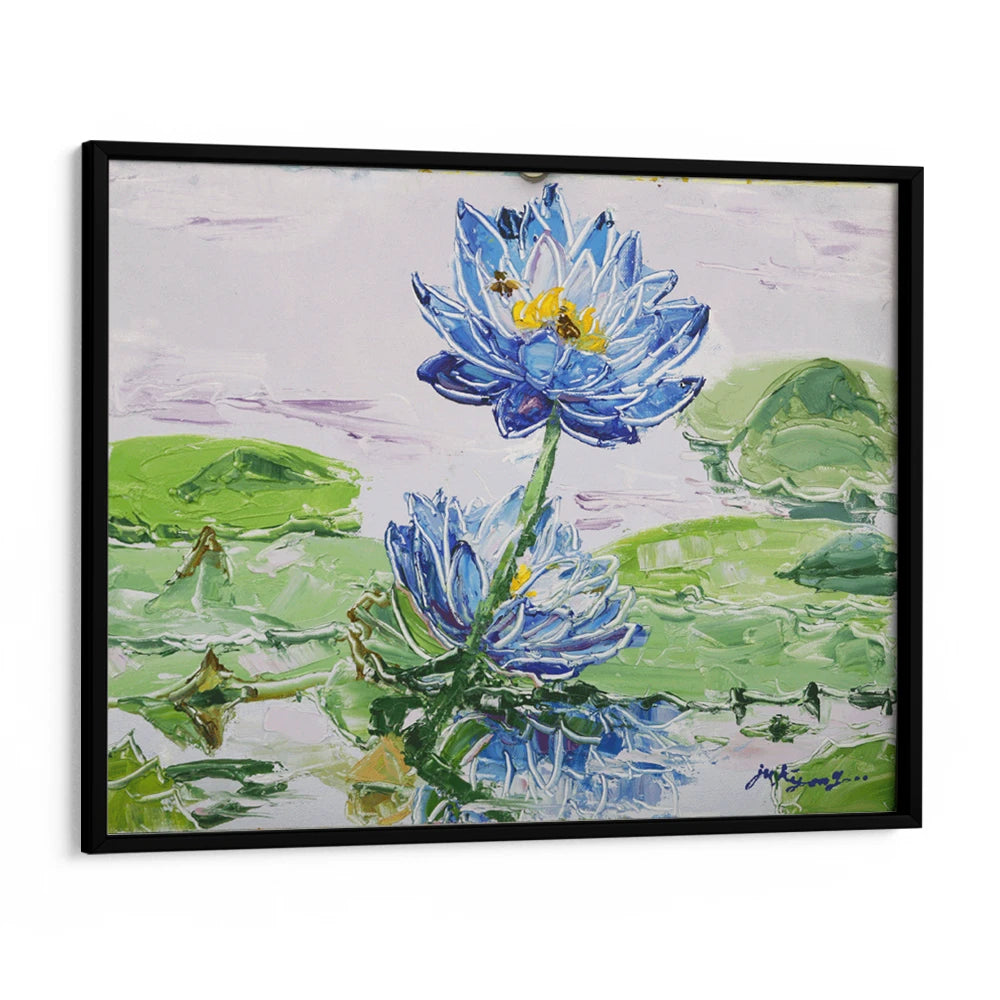 Bees on Blue Lotus Botanical Wall Art Poster - XS / Matte Paper / Rolled Art - Nook At You