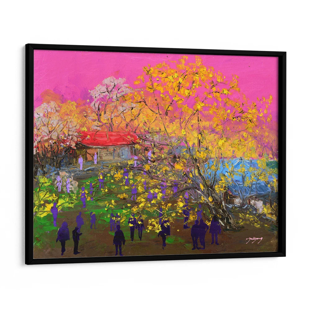 Vibrant Village Scene Landscape Wall Art For Workspace - XS / Matte Paper / Rolled Art - Nook At You