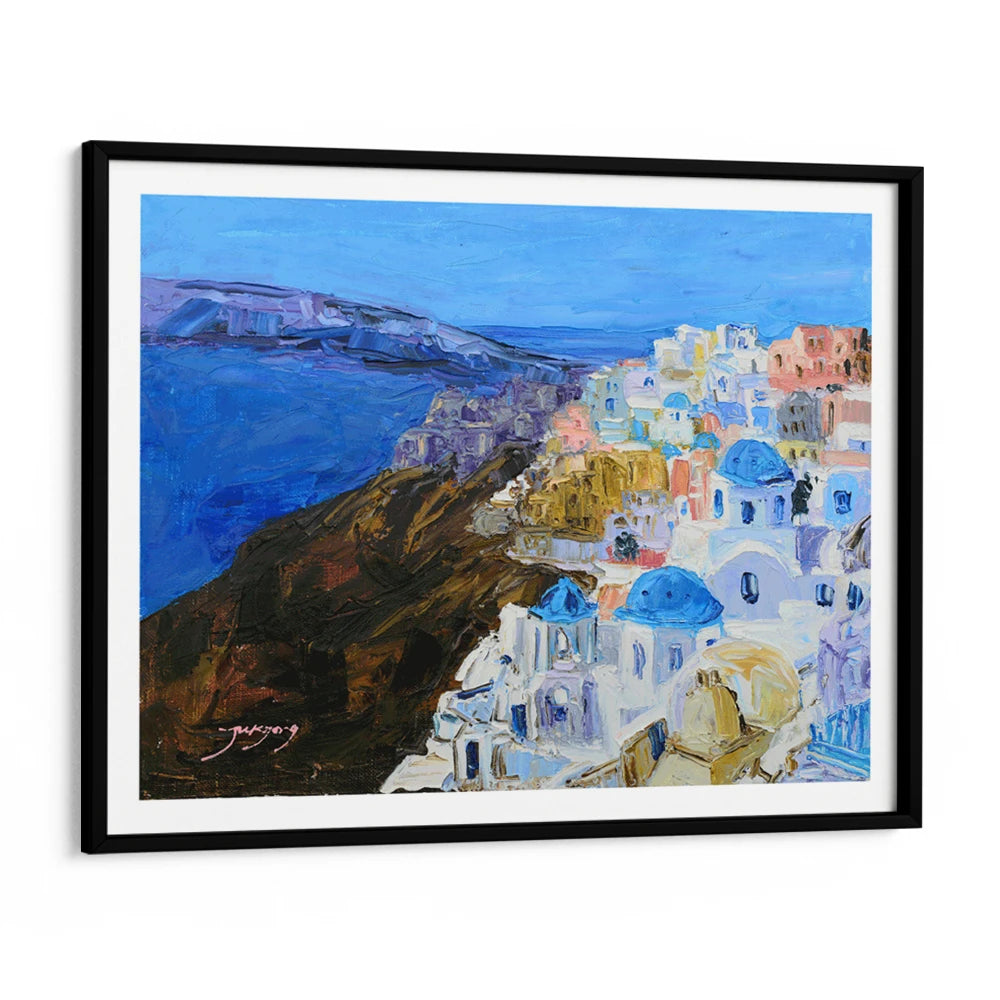 Santorini Blue Domes Landscape Painting For Living Room - XS / Matte Paper / Rolled Art - Nook At You