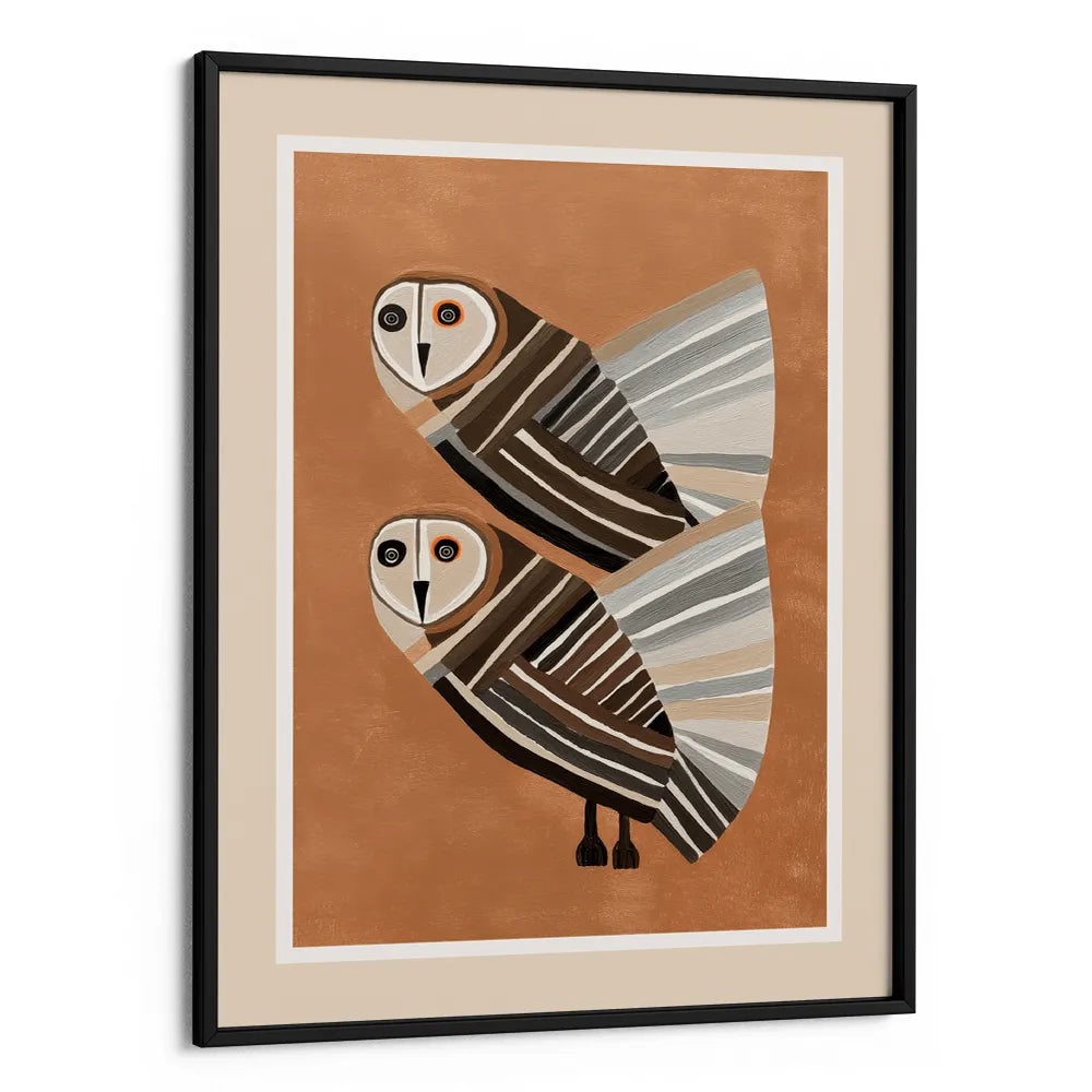 Stylized Barn Owls Abstract Wall Art For Living Room - XS / Matte Paper / Rolled Art - Nook At You