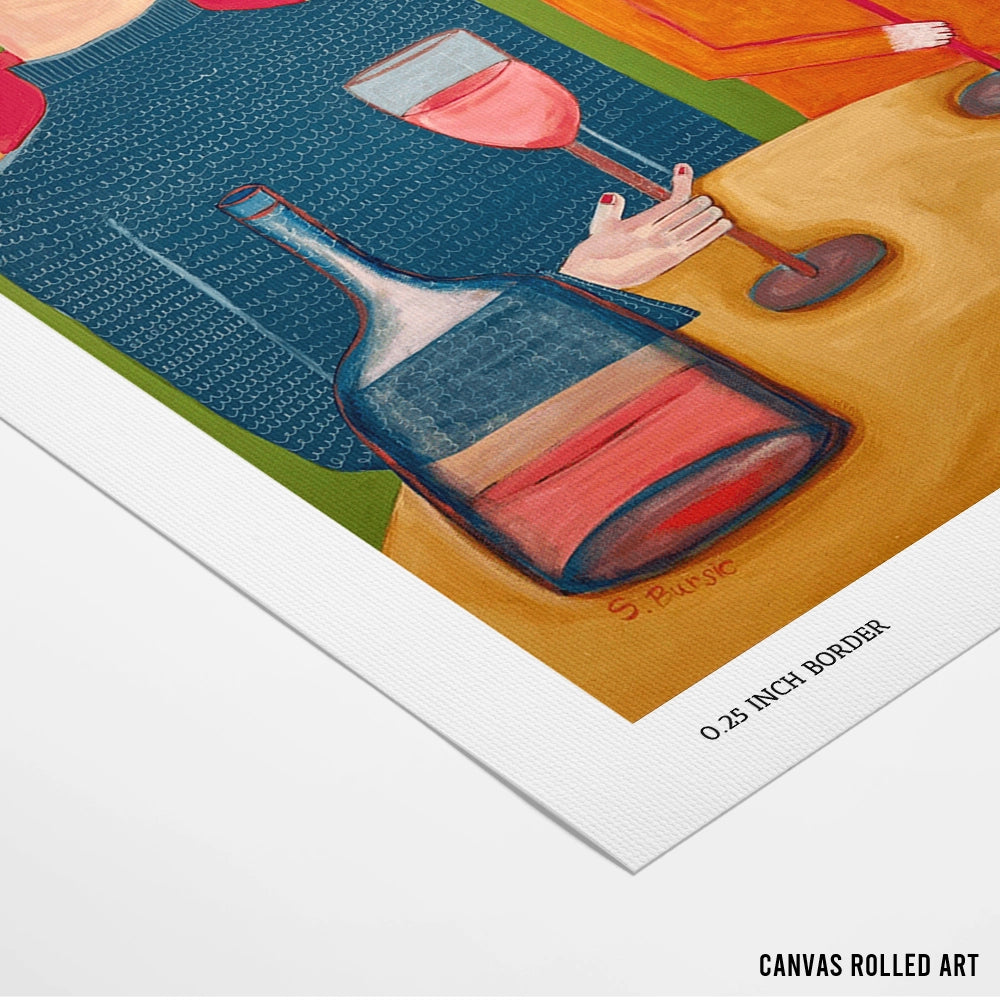 Lady and Cat Drinking Wine Women Illustration Painting - XS / Matte Paper / Rolled Art - Nook At You