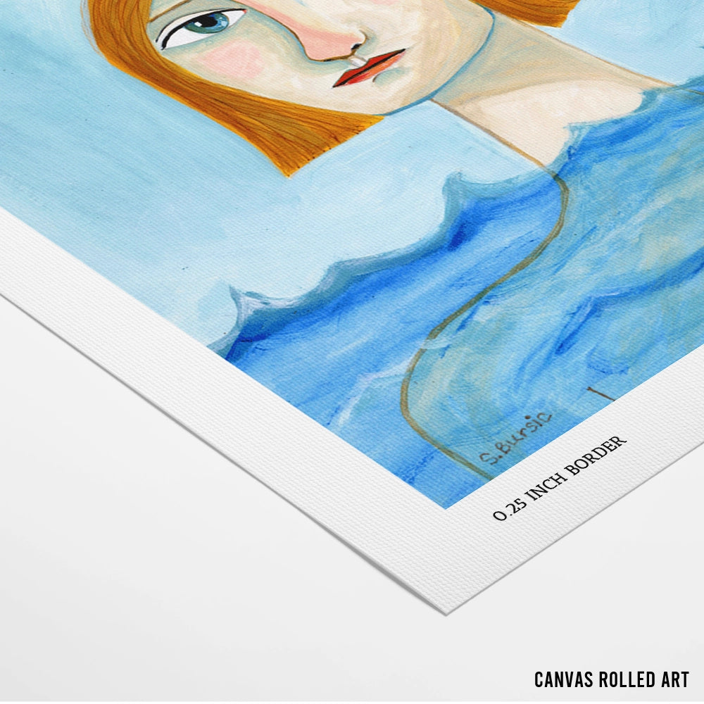 Lady in Ocean Women Illustration Wall Art Print - XS / Matte Paper / Rolled Art - Nook At You