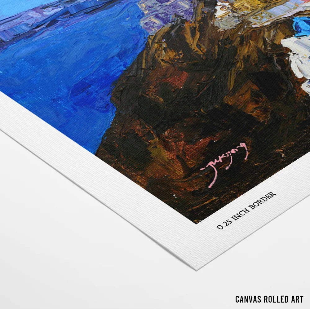 Santorini Blue Domes Landscape Painting For Living Room - XS / Matte Paper / Rolled Art - Nook At You