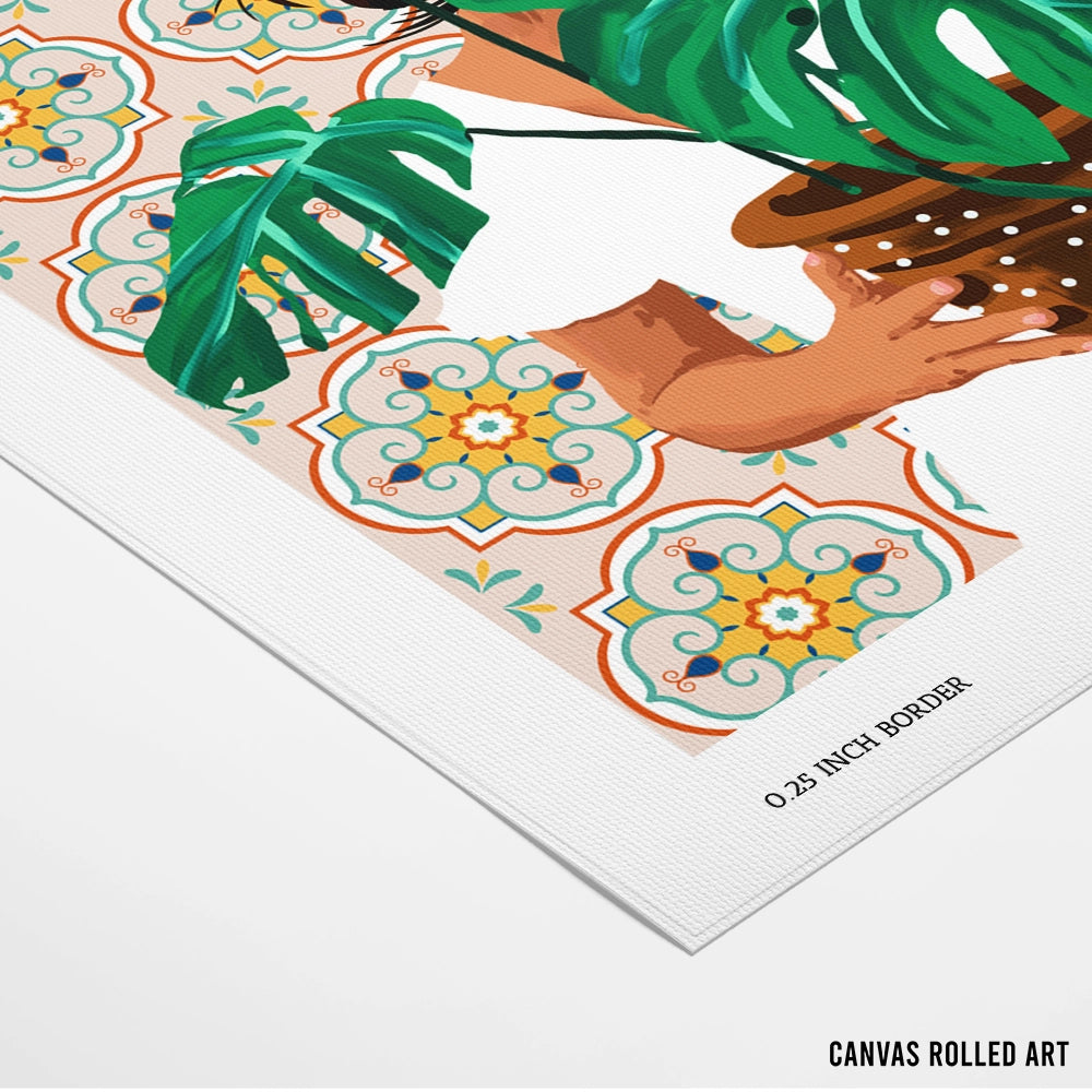 Monstera Plant Lady Boho Art Painting - XS / Matte Paper / Rolled Art - Nook At You