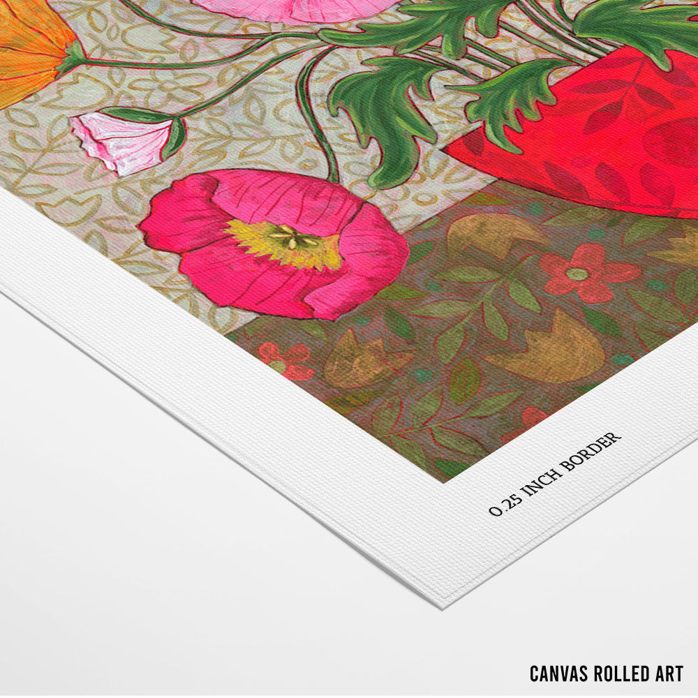 Colorful Poppies In A Red Vase  Botanical Wall Art - XS / Matte Paper / Rolled Art - Nook At You