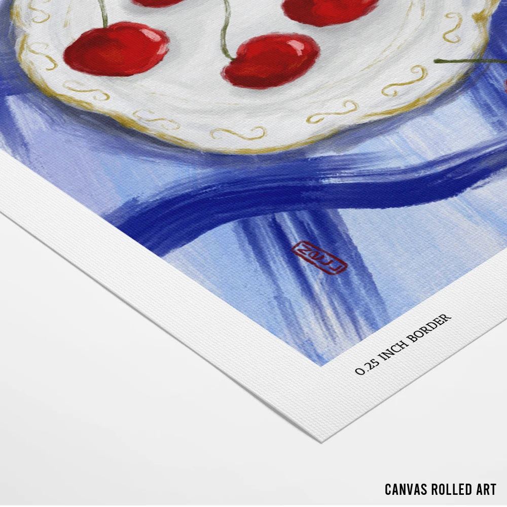 Red Cherries Blue Table Gourmet Wall Art Poster - XS / Matte Paper / Rolled Art - Nook At You