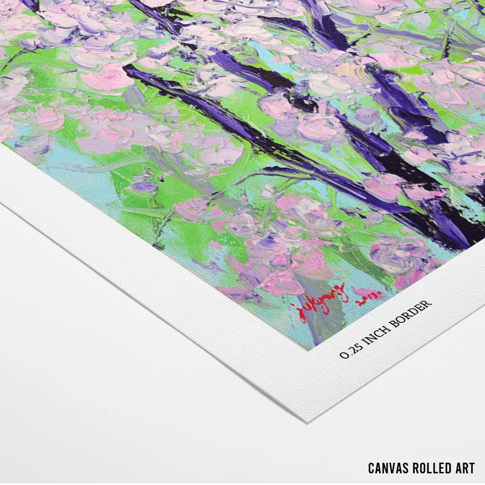 Blooming Cherry Trees Landscape Painting - XS / Matte Paper / Rolled Art - Nook At You